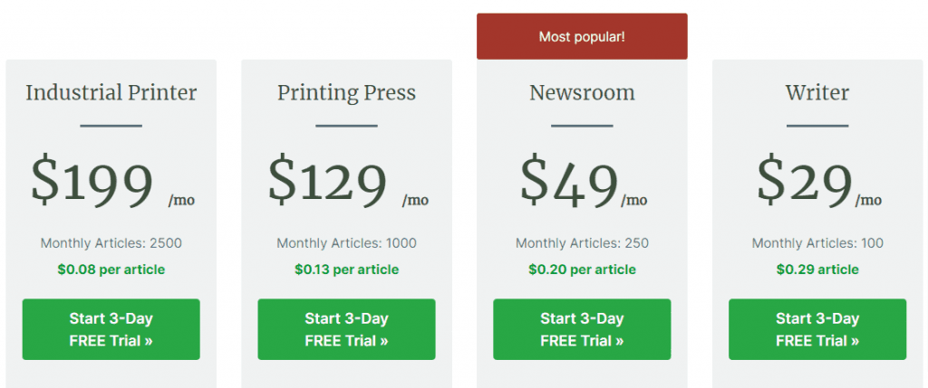 Kafkai pricing structure