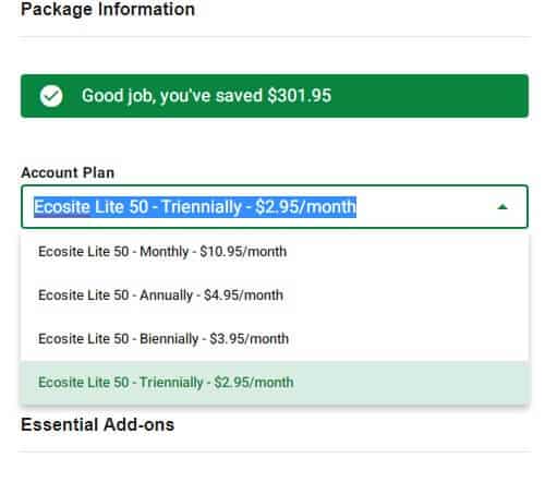 greengeeks hosting lite package information